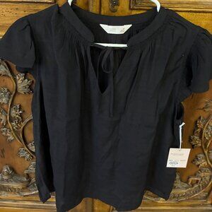 NWT Lauren Conrad Flutter Sleeve Black Keyhole Peasant Blouse Top Whimsigoth.